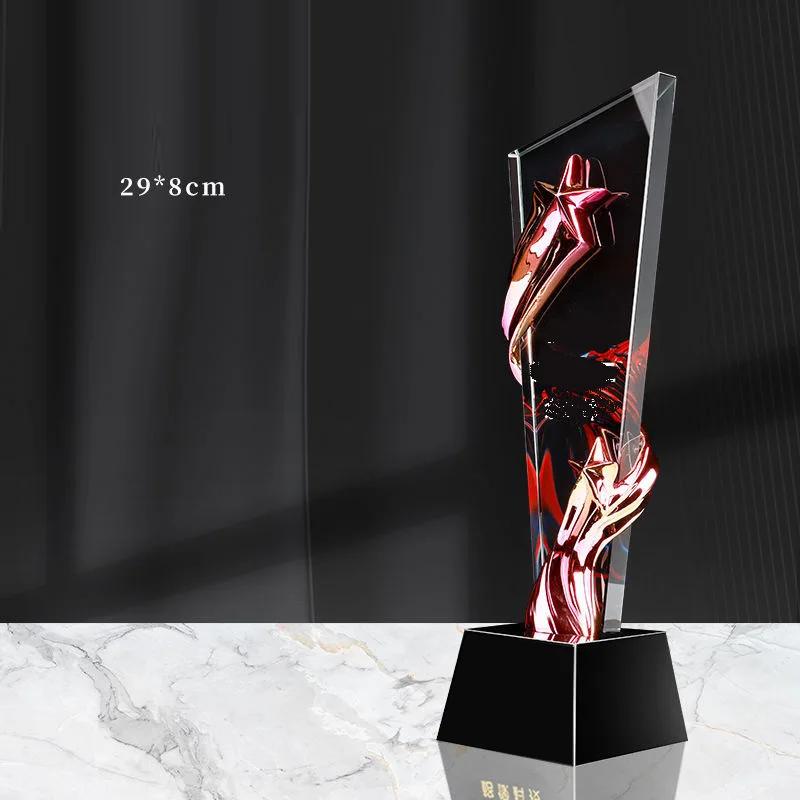 Customized Crystal Trophy with Pentagram Resin, Annual Meeting Souvenirs, Home Decoration, Color Printing Trophy High-grade, 1Pc