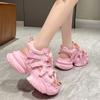 Fashion Pink Mesh Breathable Women Sandals New Comfortable Shoes Fashion Summer 7.5CM Peep Toe Platform Wedge High Hidden Heels Ladies