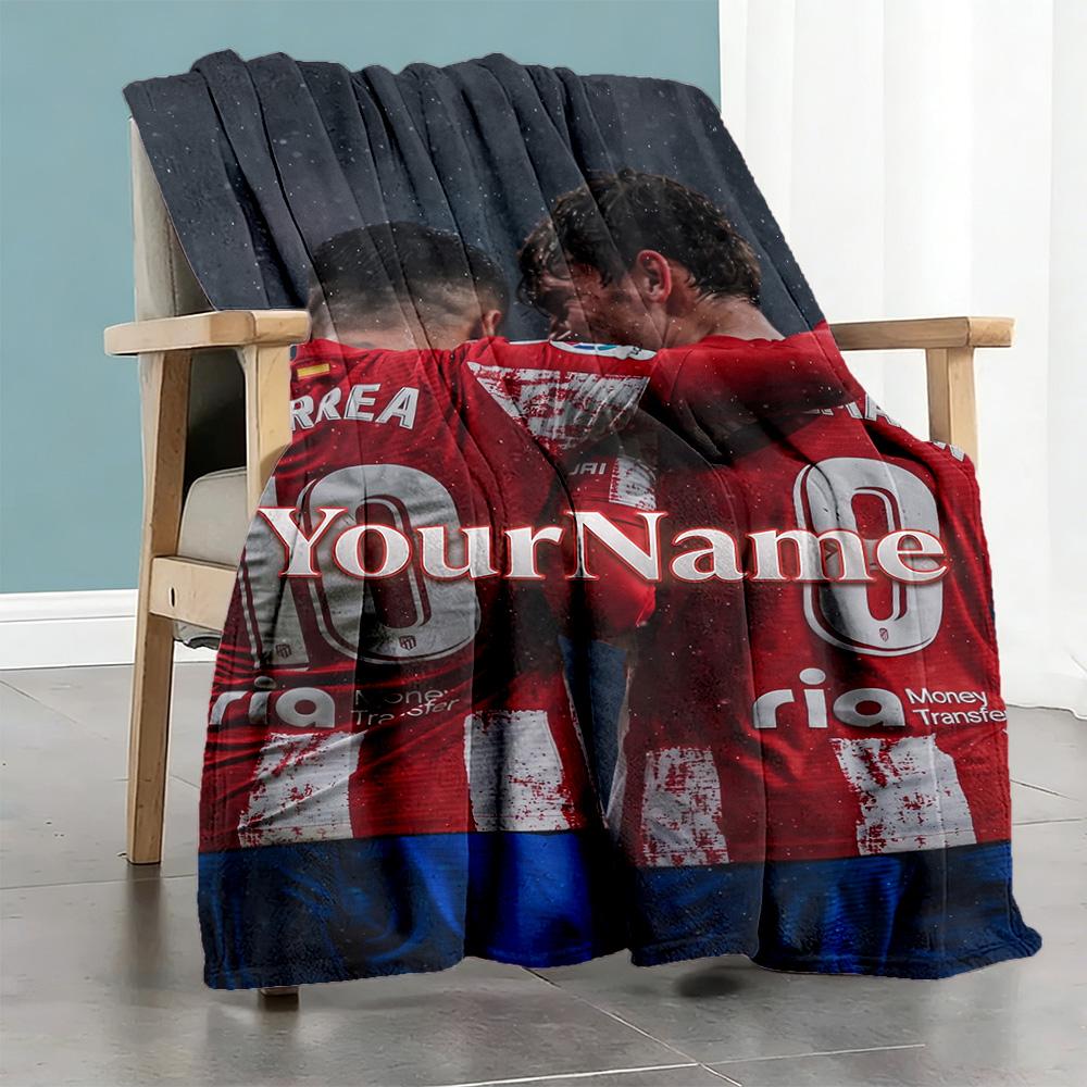 Atletico Madrid Personalized Name Blanket Throw Customizable Blanket Ultra-Soft Throw For Livingroom Sofa Couch Picnics All-Season Use