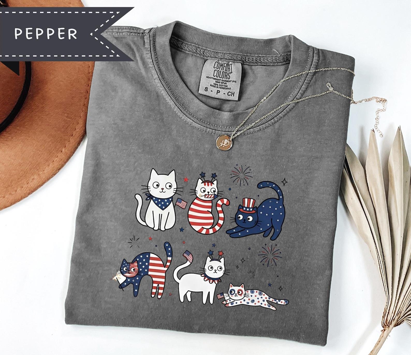 Patriotic Cats 4th of July Comfort Colors® Tee, USA Summer Freedom Shirt, Unisex American Patriotic Tee, Cat Lover Gift 3XL