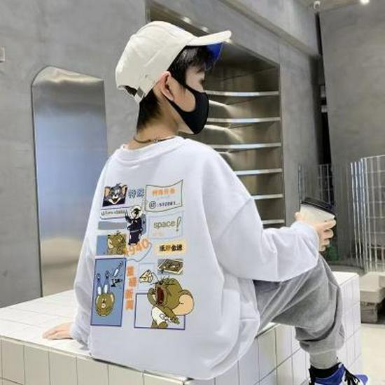 

Свитшот с рисунком для мальчиков - модный свитер с круглым вырезом 2023 года на весну и осень 130 cm белый