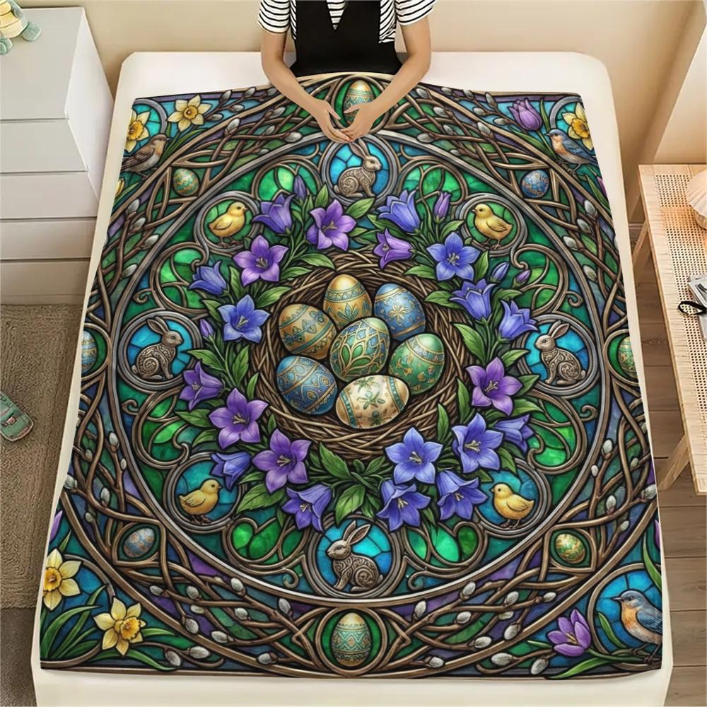 

1Pc Easter Print Flannel Blanket, High quality Comfortable for All Seasons, Home Decor, Warmth and Comfort, Perfect for Christmas Gifts W6 80cm x 120cm