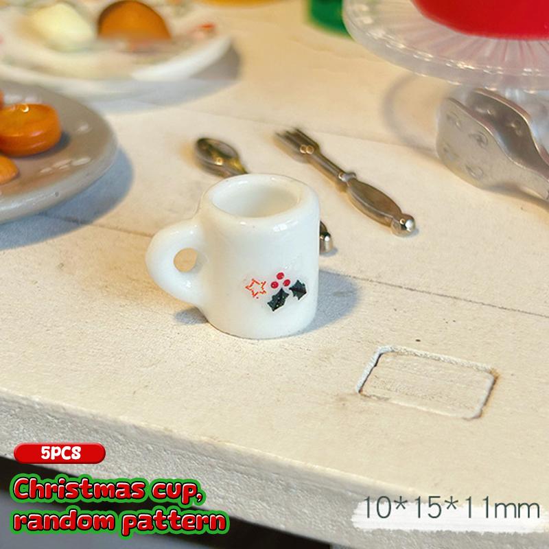 

5 шт. 1:12 кукольных рождественских тарелок, чашек, модель кукольной рождественской кухонной посуды, украшения для кукольного дома, аксессуары для ролевых игрушек