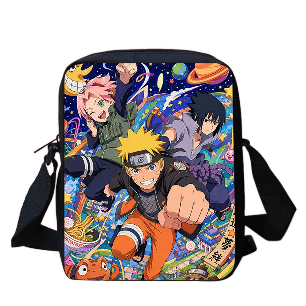 Cartoon Adjustable Straps NARUTO Shoulder Bags Light Weight Crossbody Bags For Boys & Girls Age 6-10, Secure Zipper Closure.