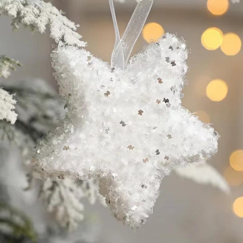 1 Pcs Ornaments White Foam Stars Pentagram Icicle Gift Box Pendant Tree Hanging Decorations Shiny New Year Festival Decors