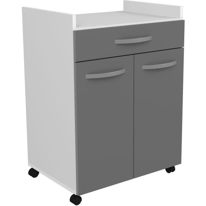 OSLO 60 Cm Serving Trolley - 1 Drawer and 1 Door - L 60 X D 44 X H 81 Cm - Glossy Grey Colour - EKIPA