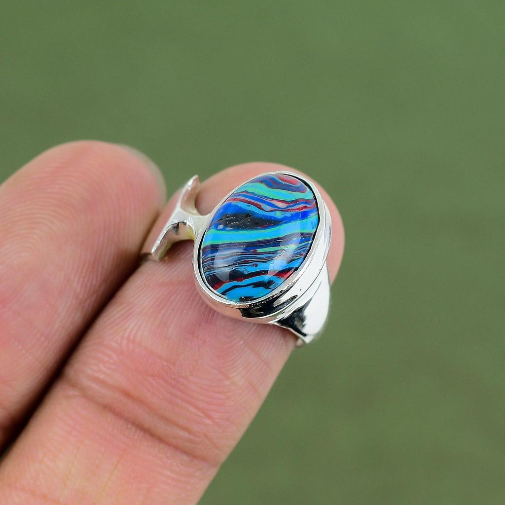 Rainbow Calsilica Ring 925 Sterling Silver Ring Handmade Jewelry Designer Ring Natural Gemstone Jewelry Gift For Love Available In Ring Size