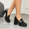 FOREADA Damen Loafer Pumps Quadratische Zehenpartie Klobige Hohe Absätze Schnalle Plateau Sexy Damen Mode Schuhe Frühling Herbst 43