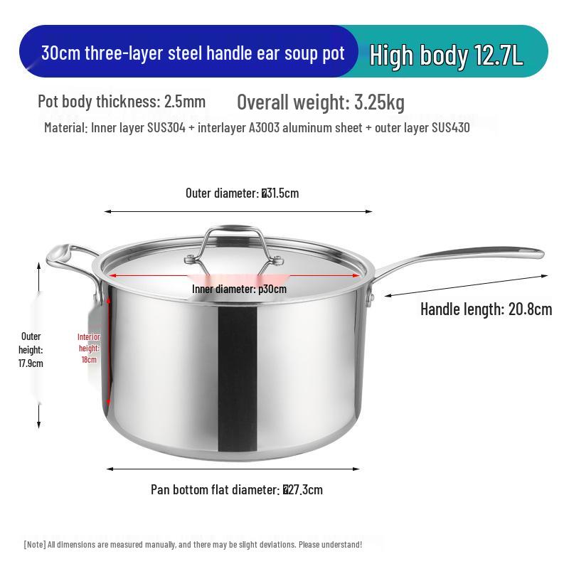 304 Stainless Steel Three-Ply Saucepan with Single Handle for Induction, Ideal for Baby Food, Noodles, and Household Cooking.