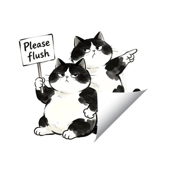 Easy Peel & Stick Glass Decal, Fat Cat Design Bathroom Wall Sticker, No Glue Residue Removable Toilet Lid Tank Decor for Room Balcony Bathroom
