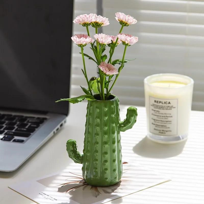 Nordic Creative Green Cactus Ceramic Vase Living Room Flower Arrangement Decoration Ornament Modern Minimalist Home Decoration