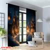 2pcs 2D Flat Printing Christmas Scene Curtains Cozy Winter Village Evening Scene Digital Printed Polyester Drapes Birthday Party