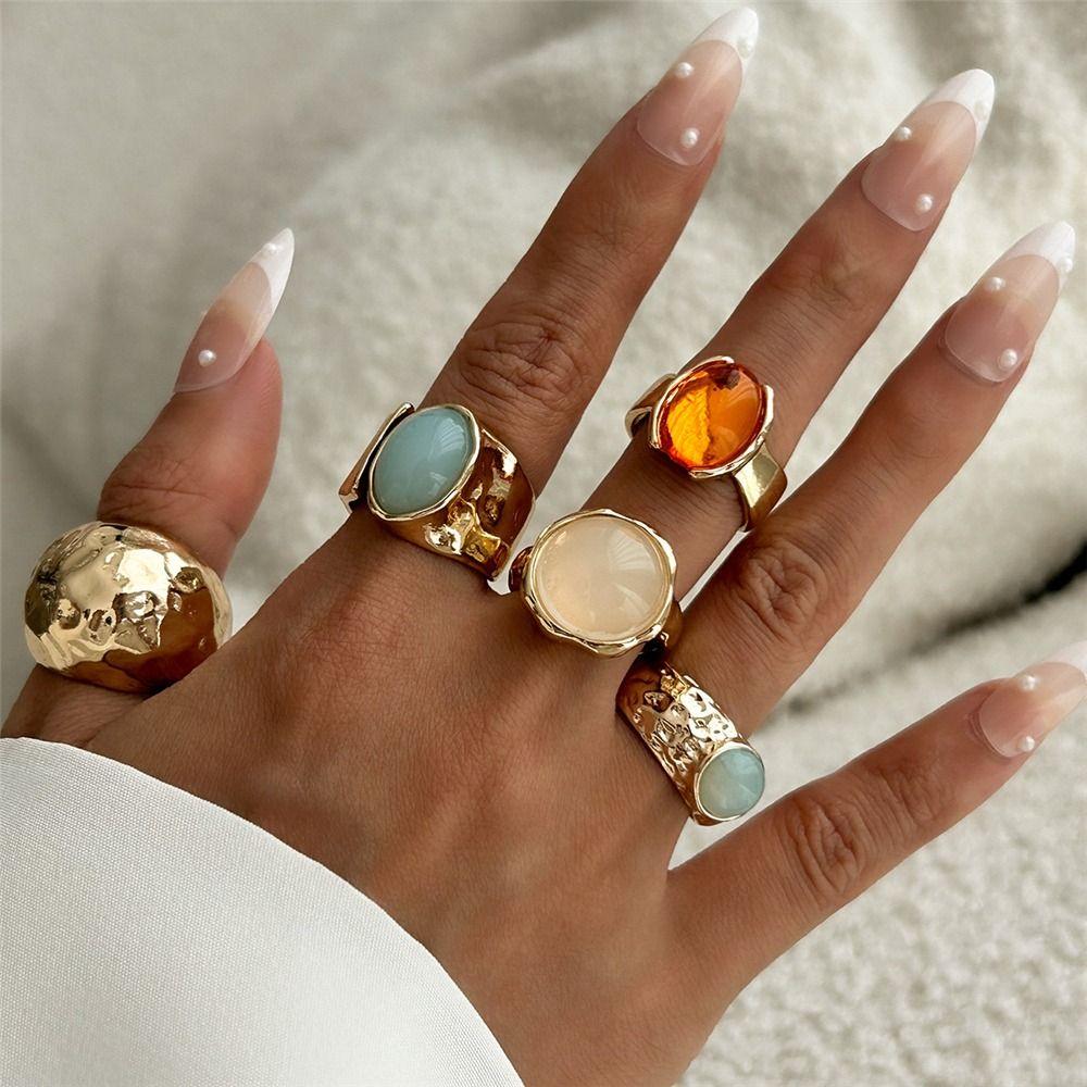 5Pcs Retro Boho Open Rings Gold Tone Adjustable Ethnic Rings Alloy Fashion Jewelry  for Girls Teens