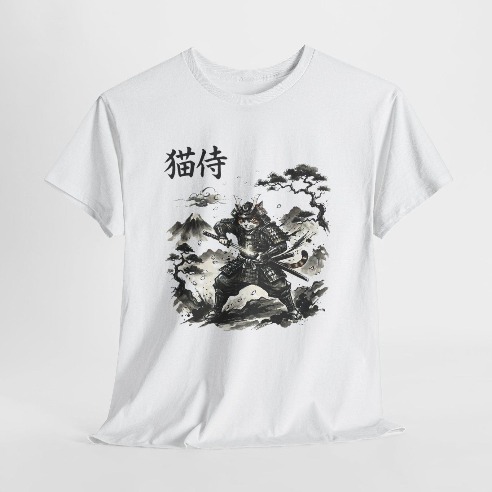 Samurai Cat Warrior T Shirt Japanese Style Feline Katana Graphic Tee Anime Inspired Cat Shirt S