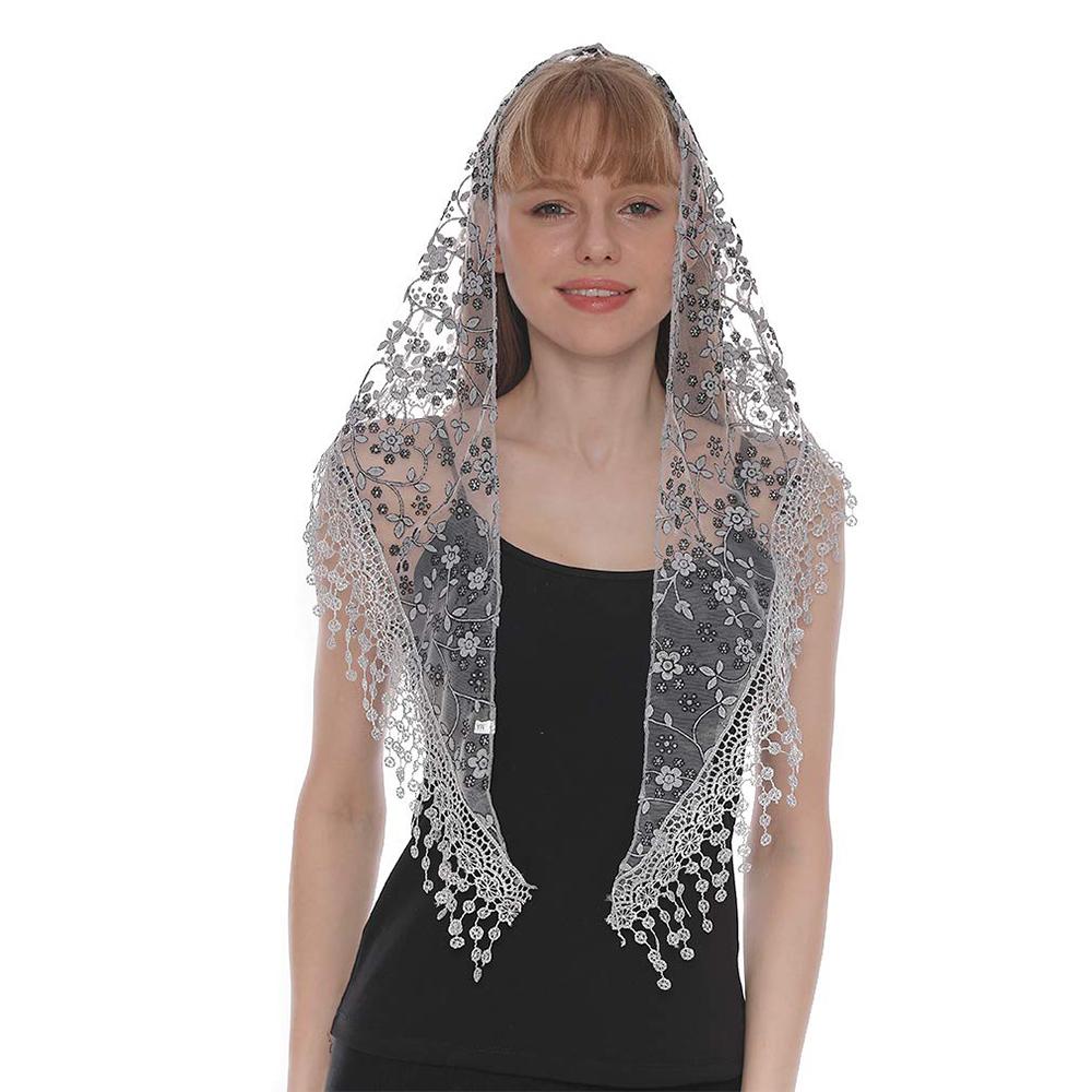 Women Lace Triangle Scarf for Church Embroidered Scarf Tassel Church Shawl Pendant Spanish Lace Mantilla Veil Head Cover