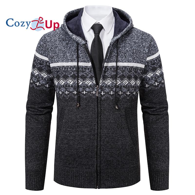 Cozy Up Strickjacke für Herren, Herbst und Winter, dicker, schöner, warmer Pullover mit Kapuze aus Samt