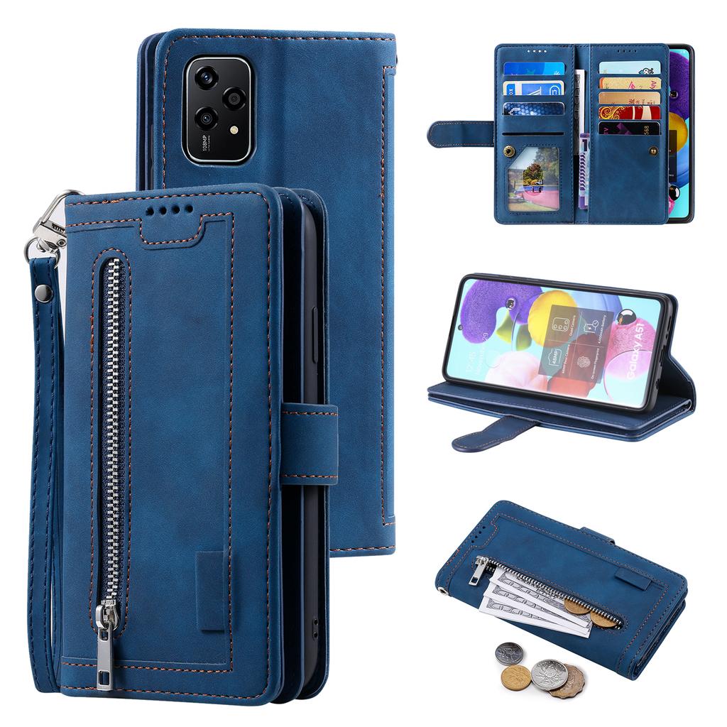 For Honor 200 Lite Case Zipper Pocket Leather Wallet Phone Cover with 9 Card Slots