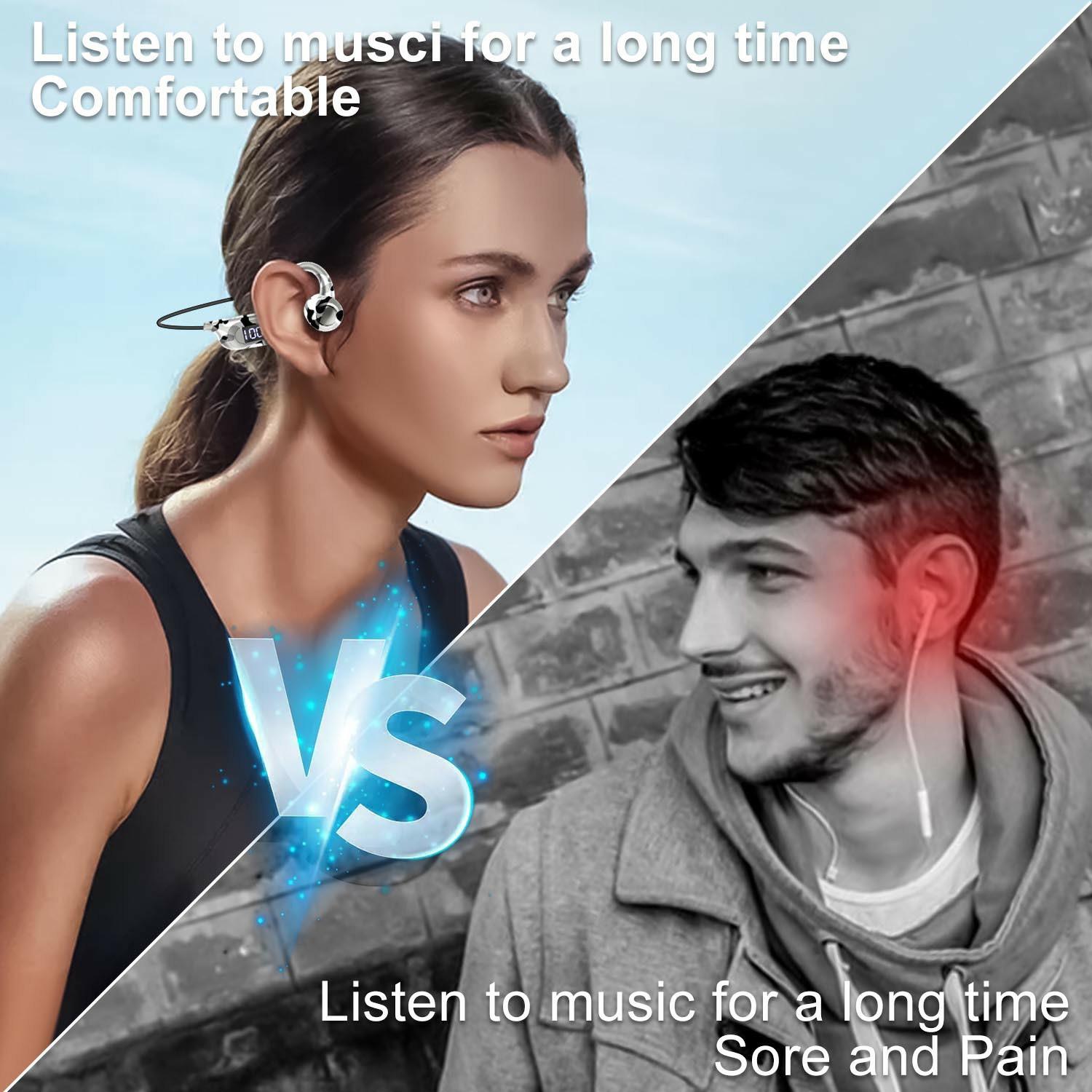 

AKZ-G6 Bluetooth-compatible 5.3 Hi Fi Sound Earphones Open Ear Bone Conduction Headphones with LED Display Army Green