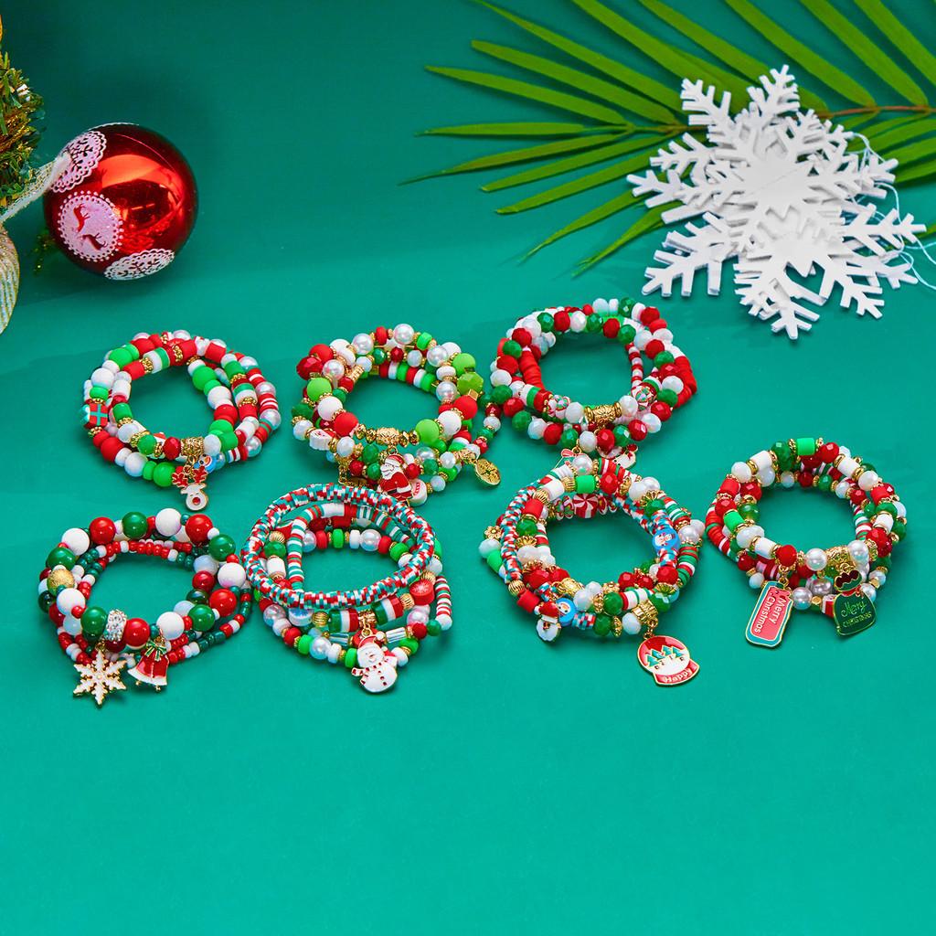 Christmas Santa Claus And Reindeer Beaded Bracelets With Handcrafted Acrylic For Holiday Gift Giving