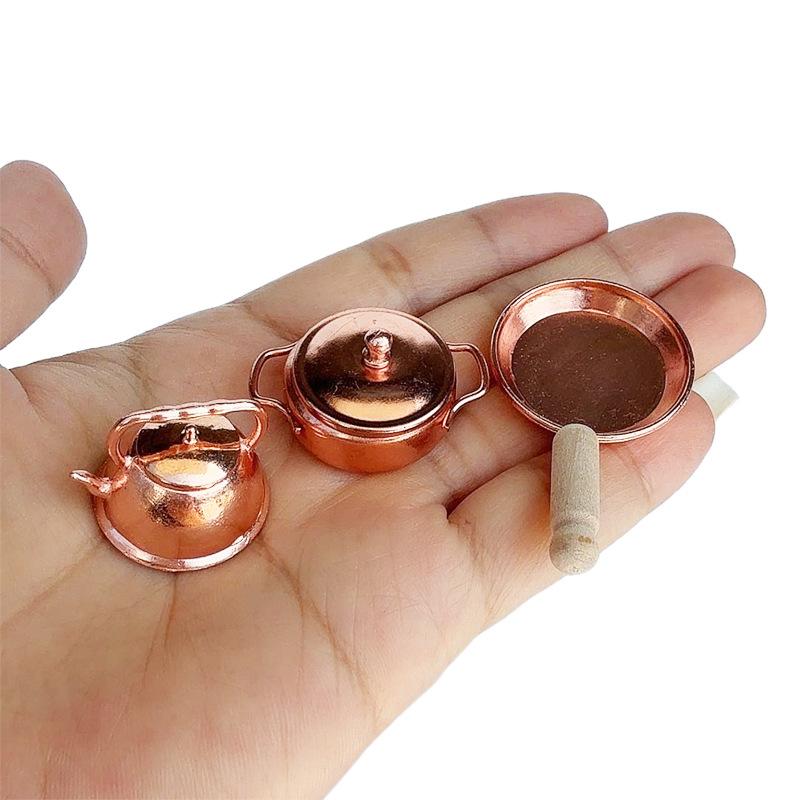 1/12 Dollhouse Frying Pan Soup Pot Kettle Set Doll Home Kitchen Cookware Decoration Dolls House Living Scene Accessories