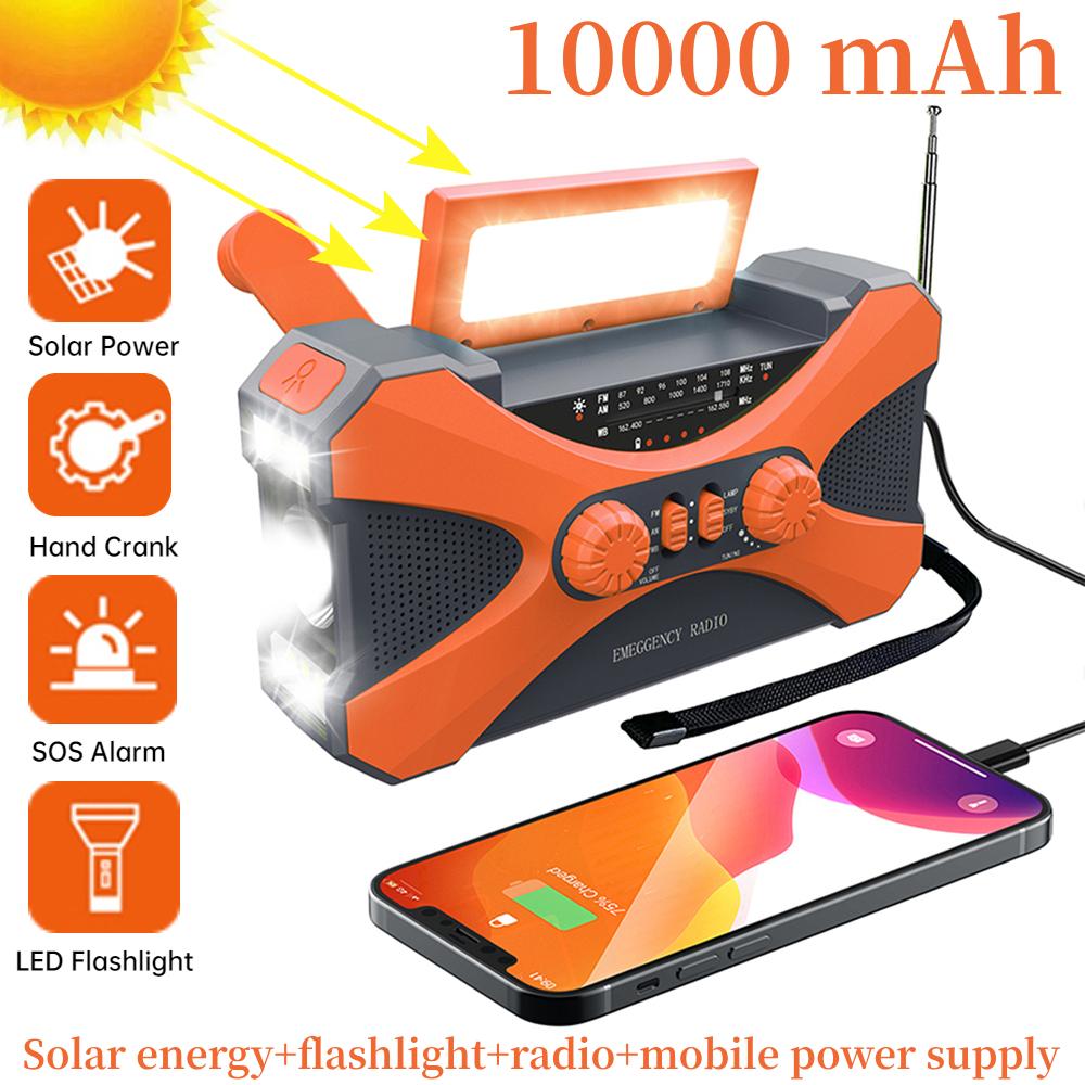 10000mAh Radio AM/FM/NOAA Weather Radio Solar Panels Solar Hand Crank Portable Emergency Flashlight Radio for Outdoor Camping