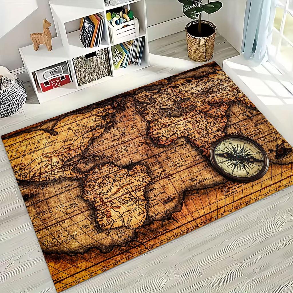 Retro Nautical Map Chart Treasure Map Compass Moto Rug for Bedroom Living Room Sofa Home Doormat Decor,Kids Non-slip Floor Mat