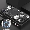 Magnetic For Magsafe Black-white Flower Case For iPhone 16 Pro Max Coque iPhone 15 Pro Max 14 13 11 17 Built-in Metal Plate Case