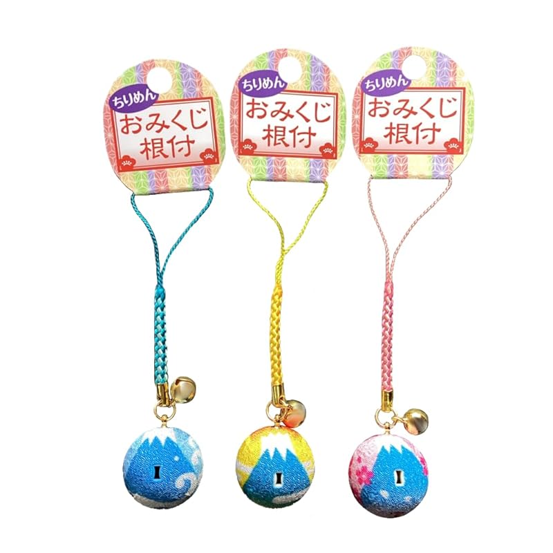 

[Kyosuke] made in Japan key ring Crepe Omikuji Netsuke Mt.Fuji 3 color set print bell full length Approximately 11cm Japanese pattern