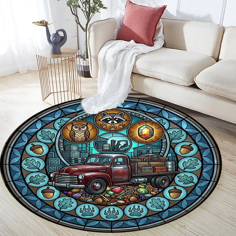 Automotive Glass Art Round Area Rug Under Office Chairs Bedroom Living Room Home Decor