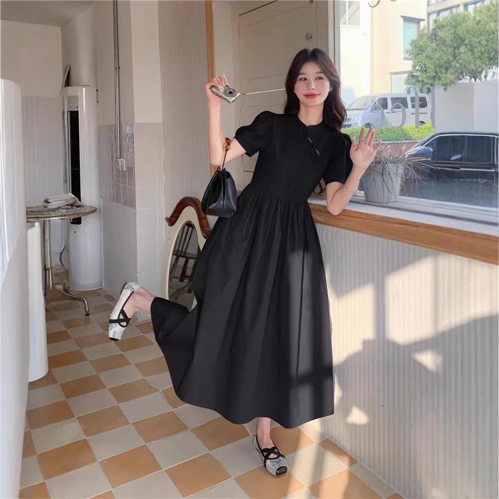 Blue new Chinese dress, summer women's new cheongsam improved, light and mature, foreign style and thin long A-shaped skirt