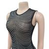 Damen Mode Einfarbige Netz-Ärmelloses Langes Kleid mit Heißbohr-Details
