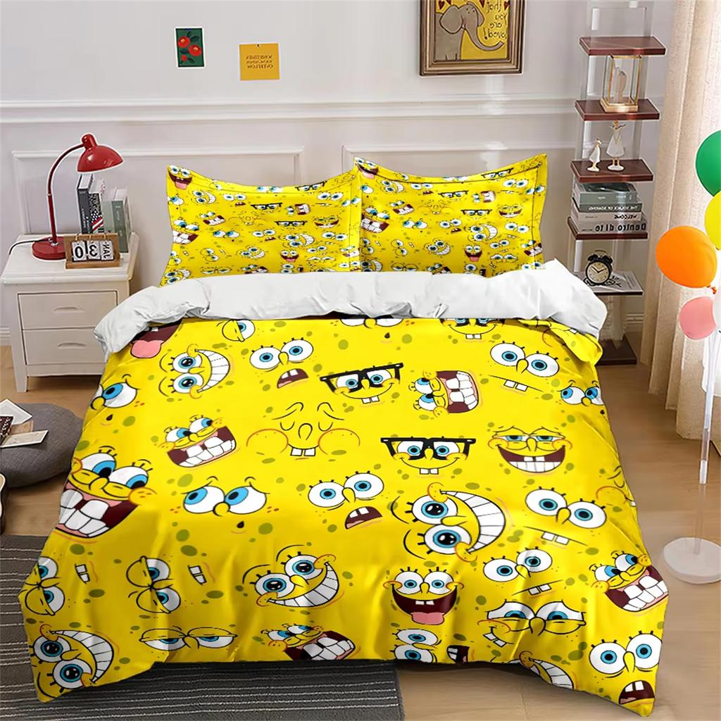 Cute Sponge/Bob BDuvet Cover Set, Cartoon Printed Duvet Cover Bedding Set for Kids Bedroom, Soft Microfiber Quilt Covers 2pcs