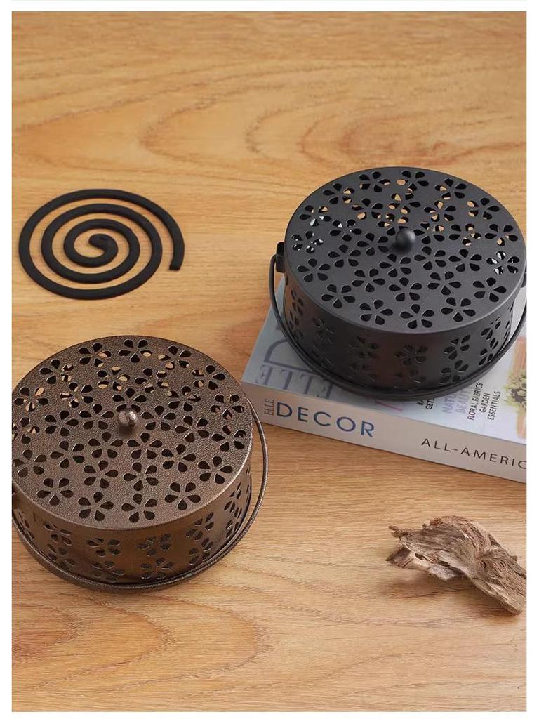 Fireproof Anti-Scald Mosquito Coil Holder with Lid - Iron Incense Burner for Indoor Use