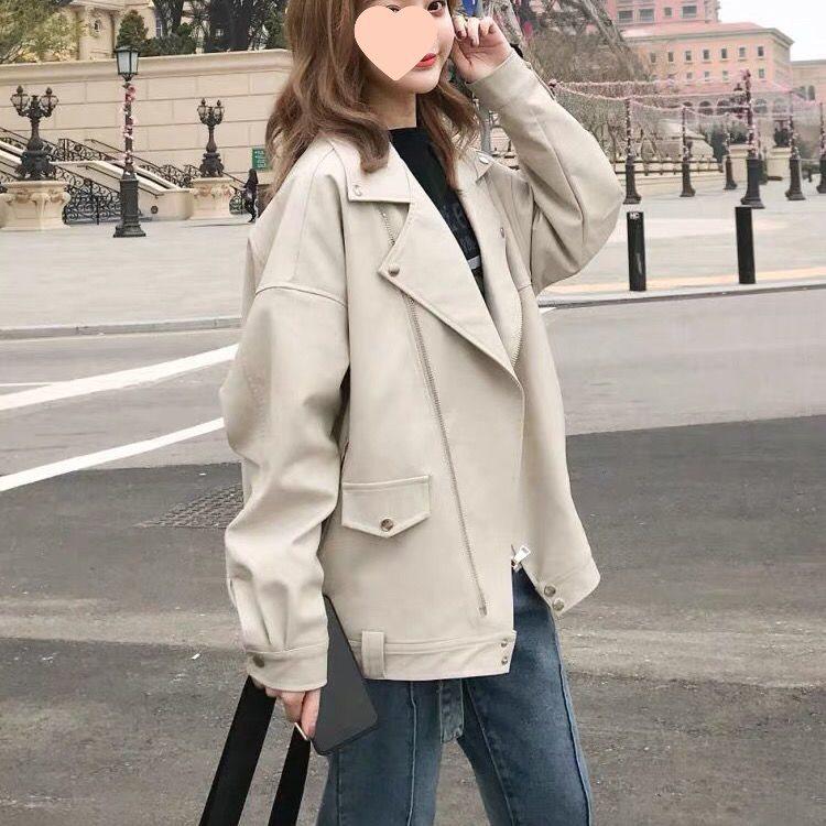 Women's Thick PU Leather Motorcycle Jacket - Spring/Summer, Korean BF Style, Loose Fit, College Short Outerwear