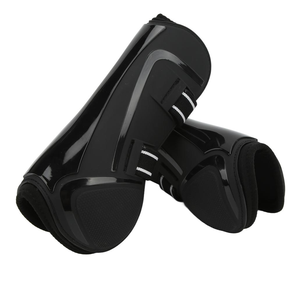 Horse Leg Boots PU Shell Elastic Neoprene Secure Horse Leg Guard for Tendon Blood VesselsBlack Front Legs M