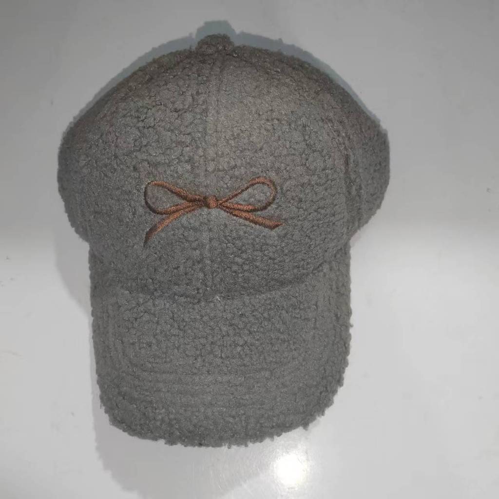 

Plush Baseball Winter Cap With Embroidered Butterfly Bow Design For Wear Daily