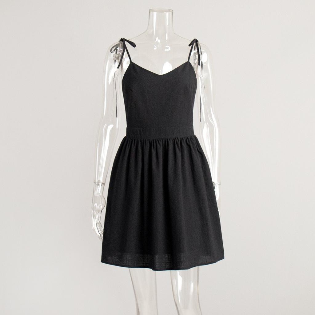 Spring Summer New Women's Fashion Cotton Backless Bandage High Waist Short Slip Dress, European American Style