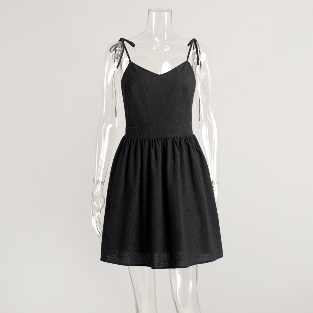 

Spring Summer New Women s Fashion Cotton Backless Bandage High Waist Short Slip Dress, European American Style M чёрный