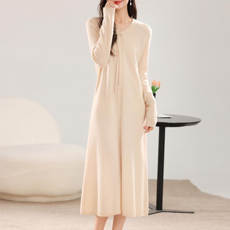 Women's Cashmere Dress Qinghe Cashmere 30% Cashmere 70% Wool Autumn and Winter Cashmere Skirt Soft and Warm
