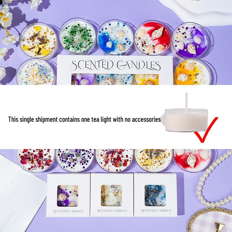 Scented Soy Wax Candles with Dried Flowers and Glitter - Crystal Shell Collection Gift Set