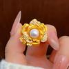 Rose Flower Ring: Gold-tone, Faux Pearl, Diamond Accent, Adjustable Index Finger Jewellery