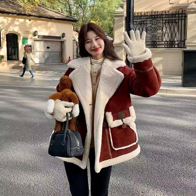 Fashionable Patchwork Warm Coat, Winter Women's Casual Thick Overcoat
