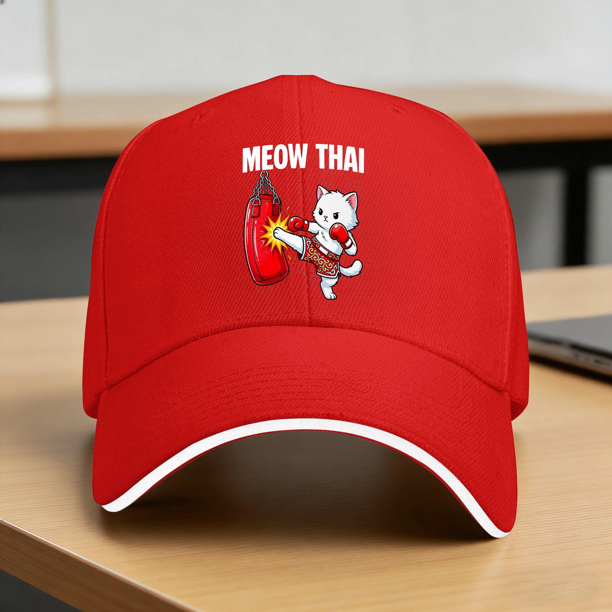Muay Thai Cat  Meow Thai   Thai Boxing for Youth  Muay Thai Casual Baseball Cap  Outdoor Sports Trucker Hat Summer Baseball Caps One Size