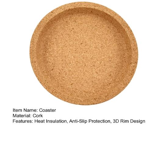 Coaster, Strong Heat Insulation Cork Coaster, Anti-Slip Performance Round Cork Coaster with Three-Dimensional Rim Design