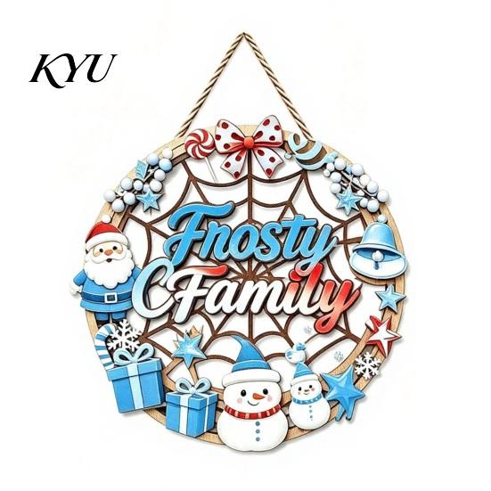 Decorative Holiday Signage Christmas Door Sign, Double Sided Hanging Wooden Plaque for Front Door, Window Ornament Rustic Wall Decoration Indoor