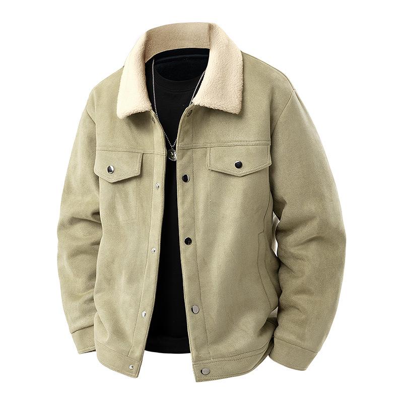 Men's American Retro Suede Plush Top Coat - Casual Winter Jacket with Extra Velvet and Thickness.