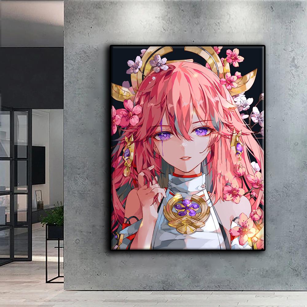 Diamantové vyšívání Genshin a květina 5D DIY diamantová malba křížovým stehem drahokamu