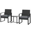 Rattan Bistro Set 3 Piece Garden Furniture Set With Glass Top Table And Cushions Light Grey