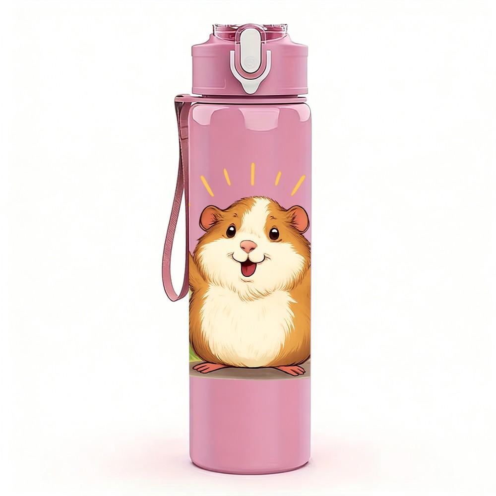 1PC Smiling Hamster Cartoon 750ml Color Plastic Sports Water Bottle Leakproof Flip Straw Lid Suitable for Sports Office Home Use