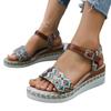 Fashion Geometry Striped Wedge Sandals for Women Summer Lightweight Beach Shoes Woman Plus Size Fashion Buckle Strap Platform Sandalias
